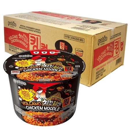 [16 Pack] Paldo Volcano Extremely Hot & Spicy Stir Fried Chicken Instant King Cup Noodles  Soupless Original Korean Ramyun  Spicy Ramen Challenge  Chi