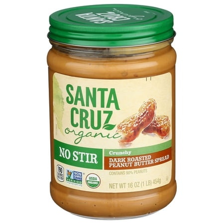 Santa Cruz Organic Organic No Stir Dark Roast Crunchy Peanut Butter Spread  16 Oz