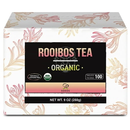 Soeos Rooibos Tea  Rooibos Tea Organic  Rooibos Tea Bags (100 Count)  Naturally Sweet Herbal Tea  Caffeine Free  USDA Organic  Red Rooibos Tea Farmed 