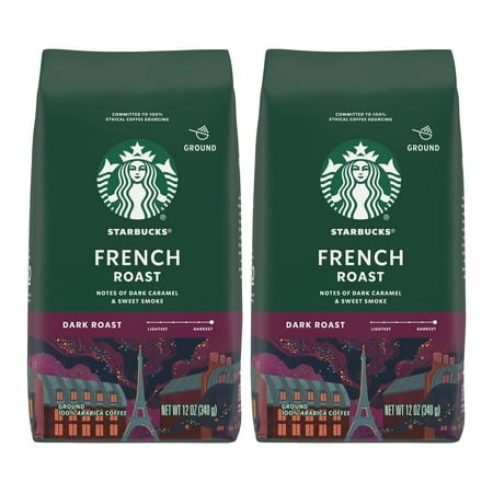 Starbucks Ground Coffee  French Roast  Dark Roast Coffee  Notes of Dark Caramel & Sweet Smoke  Made with Ground 100% Arabica Coffee  12-Ounce Bag (Pac