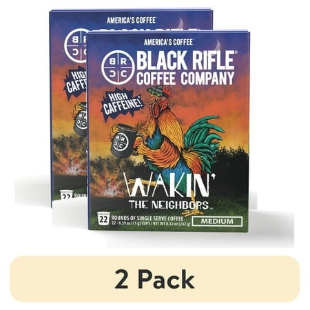(2 Pack) Black Rifle Coffee Company Wakin the Neighbors High Caffeine K Cups Pods  Medium Roast  22 Ct