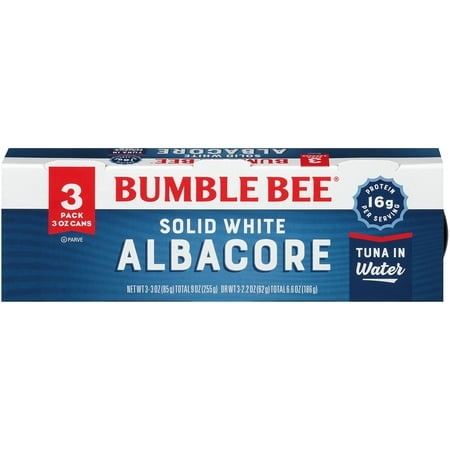 Bumble Bee Solid White Albacore Tuna in Water  3 Oz Cans (Pack of 3) - Wild Caught Tuna - 16G Protein per Serving - Non-Gmo Project Verified  Gluten F