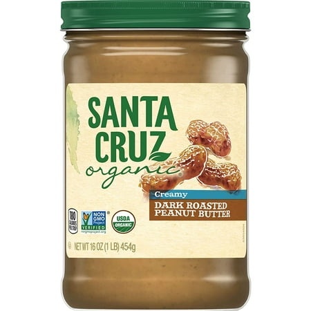 Santa Cruz Organic Creamy Dark Roasted Peanut Butter - 16 Oz Pack of 4