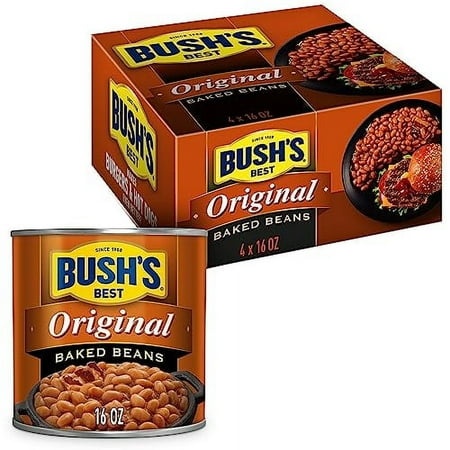 BUSH S BEST 16 Oz Canned Original Baked Beans  Source of Plant Based Protein and Fiber  Low Fat  Gluten Free  (Pack of 4)