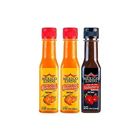 Mexico Lindo Hot Sauce Variety Pack | Includes 2 Bottles of Red Habanero + 1 Bottle of Xxxtra Hot | 5 Fl Oz Bottles (Pack of 3)