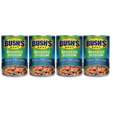 Bush S Reduced Sodium Pinto Beans  Canned Beans  16 Oz Can  Pack of 4