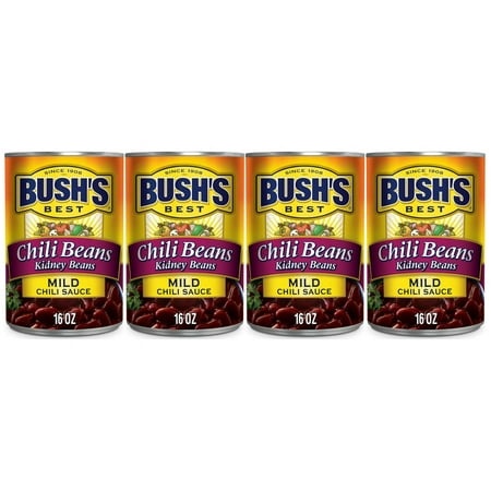 Bush S Chili Beans  Canned Kidney Beans in Mild Chili Sauce  16 Oz Can  Pack of 4