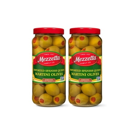 Imported Spanish Queen Martini Olives | Non-GMO  Gluten   Keto | 10 Ounce Drained Weight Jar (Pack of 2)