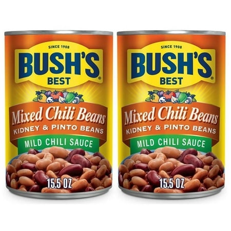 Bush S Best Mixed Kidney & Pinto Mild Chili Beans  Source of Plant Based Protein and Fiber  Low Fat  Gluten Free  15.5 Oz  Pack of 2