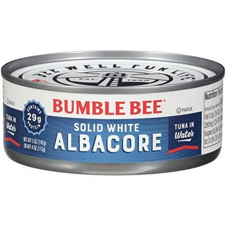 Bumble Bee Solid White Albacore Tuna in Water  5 Oz Can (Pack of 24) - Wild Caught Tuna - 29g Protein per Serving - Non-GMO Project Verified  Gluten F