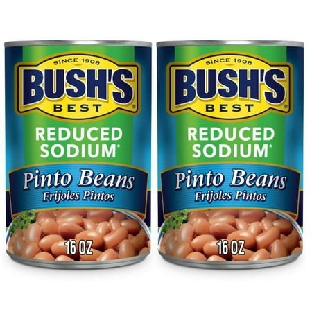 Bush S Reduced Sodium Pinto Beans  Canned Beans  16 Oz Can  Pack of 2