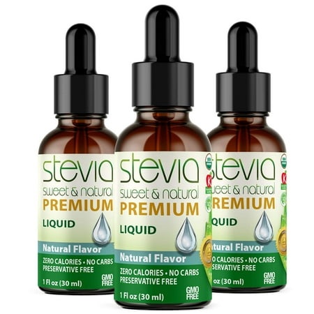 3 Pack ) Natural Stevia Drops | Organic Liquid Stevia | Best Sugar Substitute| 100% Pure Extract | Naturally Sweet | Non-Bitter  0 Calorie  NON-GMO  D