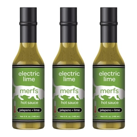 Merfs Condiments Electric Lime Green Jalapeno Hot Sauce | Medium Heat | 5 Fl Oz (Pack of 3)