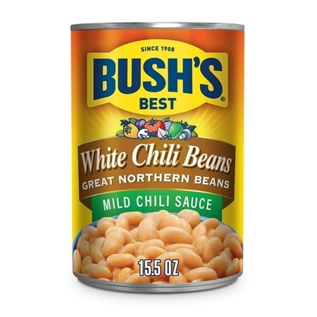 ( 2 Pack ) Bush S White Chili Beans  Canned Great Northern Beans in Mild Chili Sauce  15.5 Oz Can