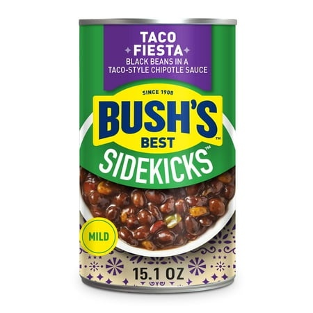 Bush S Best 15.1 Oz Canned Taco Fiesta Black Beans  Source of Plant Based Protein and Fiber  Low Fat  Gluten Free  (Pack of 12)