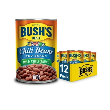 Bush S Best 16 Oz Canned Mild Red Chili Beans  Source of Plant Based Protein and Fiber  Low Fat  Gluten Free  (Pack of 12)