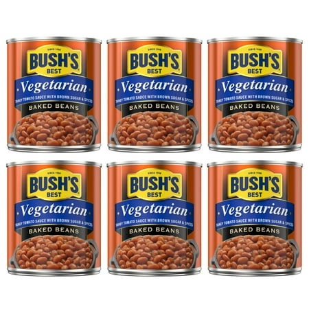 Bush S Best Vegetarian Baked Beans- Canned Beans  Baked Beans Kosher  Source of Plant Based Protein and Fiber  Low Fat  Gluten Free 8.3 Oz (Pack of 6)