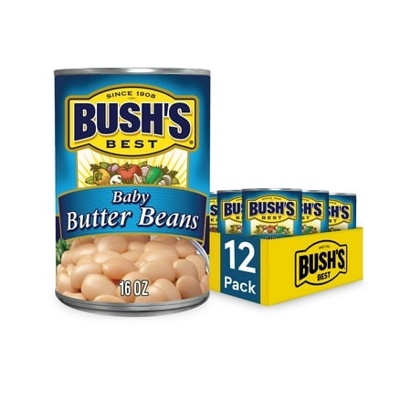 Bush S Best 16 Oz Canned Baby Butter Beans  Source of Plant Based Protein and Fiber  Low Fat  Gluten Free  (Pack of 12)