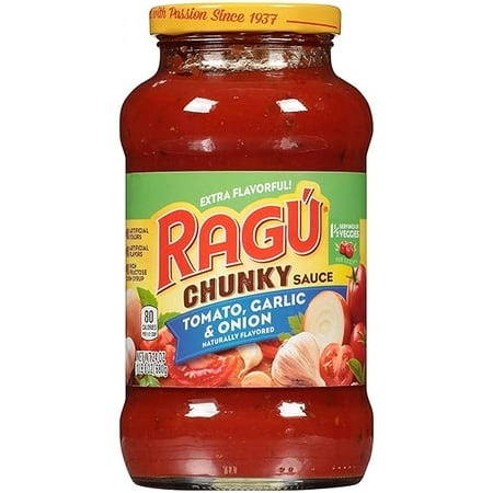 Ragu Chunky Tomato  Garlic and Onion Pasta Sauce  Made with Olive Oil  Diced Tomatoes  Delicious Garlic and Onions  and Italian Herbs and Spices  24 O