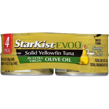 Starkist E.V.O.O. Solid Yellowfin Tuna in Extra Virgin Olive Oil  4.5 Oz  Pack of 4