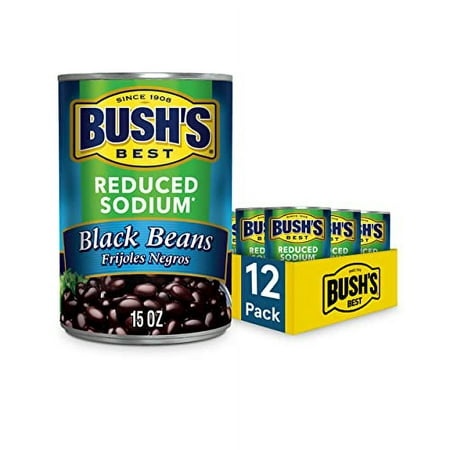 BUSH S BEST 15 Oz Canned Reduced Sodium Black Beans  Source of Plant Based Protein and Fiber  Low Fat  Gluten Free  (Pack of 12)