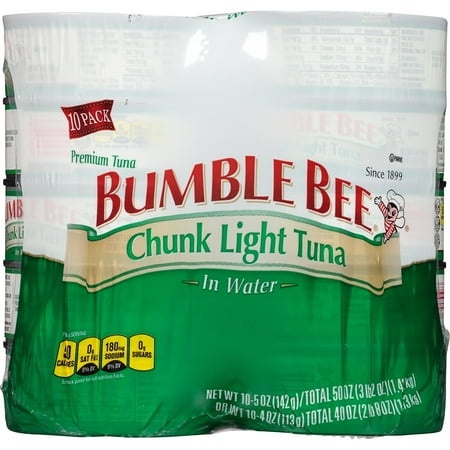 Bumble Bee Chunk Light Tuna in Water  5 Oz Cans (10 Pack) - Wild Caught  22G Protein  Non-Gmo  Gluten Free  Kosher - for Tuna Salad & Recipes
