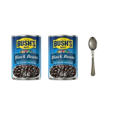 Bush Canned Black Beans  Canned Black Beans  15 Oz Can  Pack of 2 with Spoon