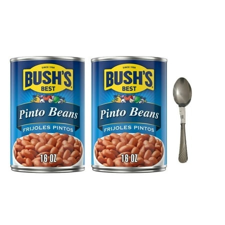 Bush Canned Pinto Beans  Canned Beans  16 Oz Can Pack of 2 with Spoon
