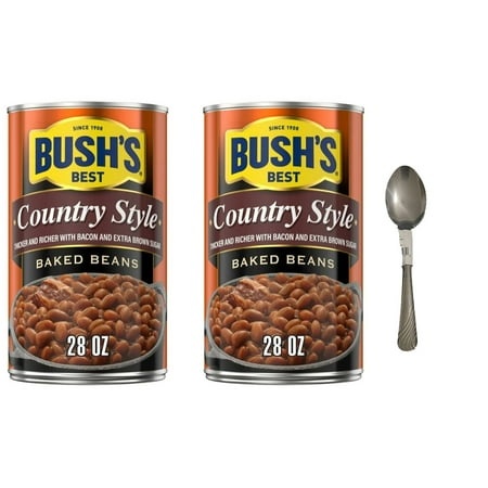 Bush Country Style Baked Beans  Canned Beans  28 Oz Can with Spoon