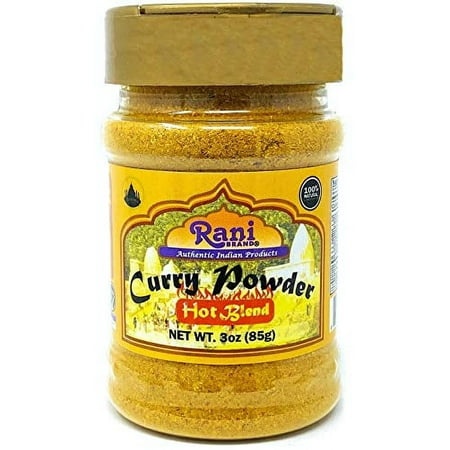 Rani Curry Powder Hot .. (11-Spice Authentic Indian Blend) .. 3oz (85g) PET Jar .. ~ All Natural | .. Salt-Free | Vegan | .. No Colors | Gluten .. Fri