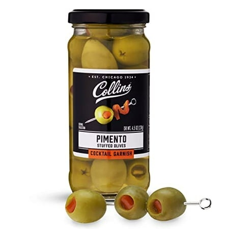 Collins Pimento Stuffed Olives - Gourmet Cocktail Olives - Spanish Queen Olives with Pimento Pepper  Dirty Martini Cocktail and Condiment Olives 4.5oz