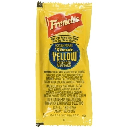 Concession Essentials French S Classic Yellow Mustard 7 Gram Portion Packet. Pack of 100 Count