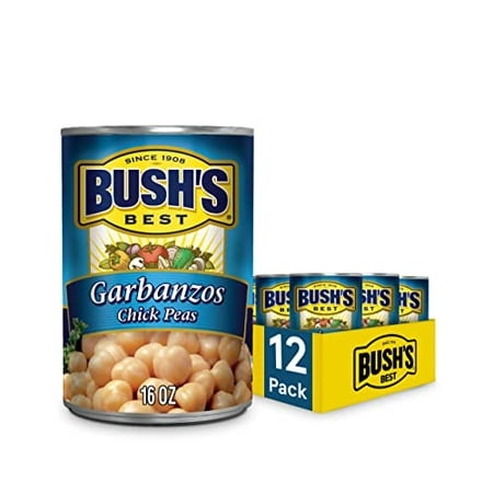 BUSH S BEST 16 Oz Canned Garbanzo Beans (Chickpeas)  Source of Plant Based Protein and Fiber  Vegetarian  Low Fat  Gluten Free  (Pack of 12)