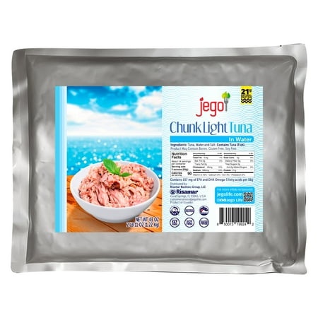 Jego Chunk Light Tuna in Water | Wild Natural Catch Tuna | Keto | Low Carb | Gluten Free | Soy Free | Ready to Eat | 43oz Pouch