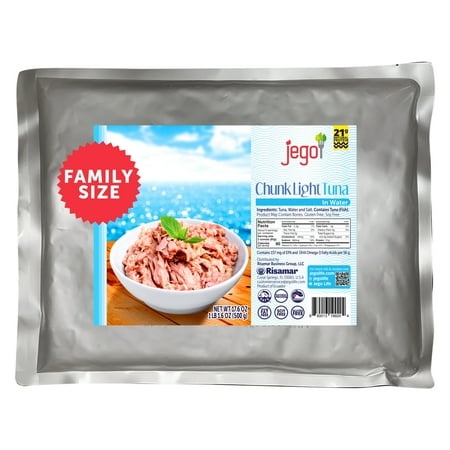 Jego Chunk Light Tuna in Water | Wild Natural Catch Tuna | Keto | Low Carb | Gluten Free | Soy Free | Ready to Eat | 17.6oz Pouch