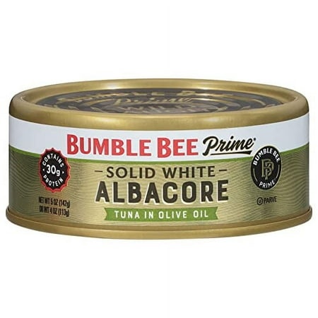 Bumble Bee Prime Solid White Albacore Tuna in Olive Oil  5 Oz Cans (Pack of 12) - Premium Wild Caught Tuna - 30g Protein per Serving - Non-GMO Project