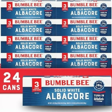 Bumble Bee Solid White Albacore Tuna in Water  3 Oz Cans (8 Packs of 3  24 Total) - Wild Caught Tuna - 16g Protein per Serving - Non-GMO Project Verif