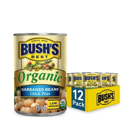 Bush S Best Organic Garbanzo Beans Canned Beans  Organic Chick Peas  Usda Certified Organic  Source of Plant Based Protein and Fiber  Low Fat  Gluten 