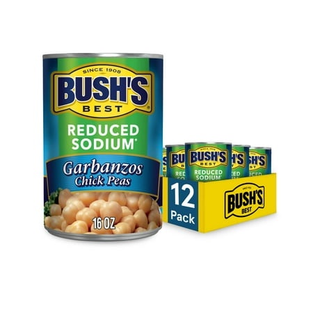 Bush S Best 16 Oz Reduced Sodium Garbanzo Beans  Source of Plant Based Protein and Fiber  Low Fat  Gluten Free  (Pack of 12)