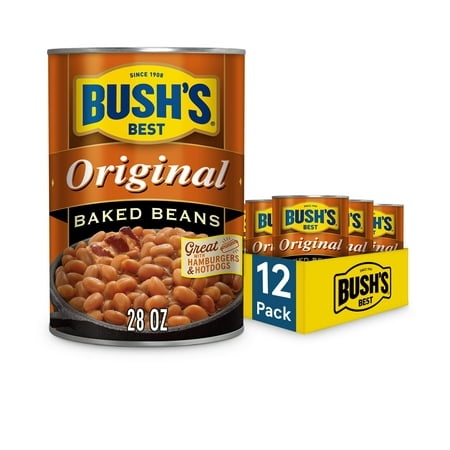 Bush S Best Canned Original Baked Beans (Pack of 12)  Source of Plant Based Protein and Fiber  Low Fat  Gluten Free  28 Oz