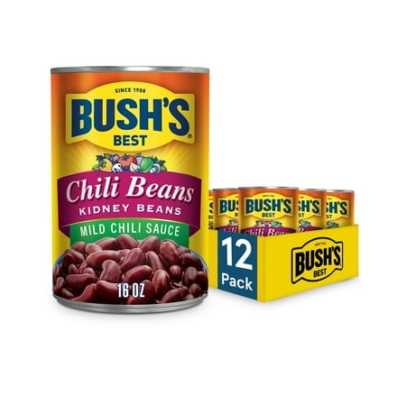 Bush S Best 16 Oz Canned Kidney Chili Bean/Mild  Source of Plant Based Protein and Fiber  Low Fat  Gluten Free  (Pack of 12)