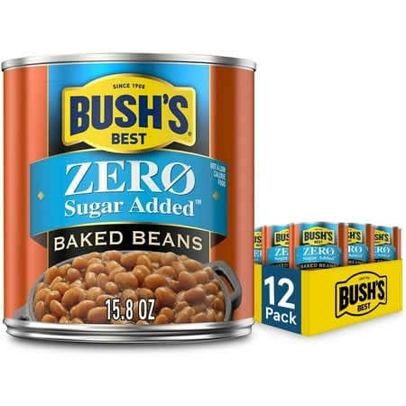 Bush S Best 15.8 Oz Zero Sugar Baked Beans  Source of Plant Based Protein and Fiber  Low Fat  Gluten Free  (Pack of 12)