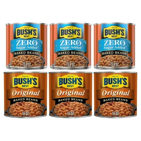 Bush S Best Baked Beans  Variety Pack  Zero Sugar Baked Beans (16Oz)  & Original Baked Beans (16Oz) (3 of Each)