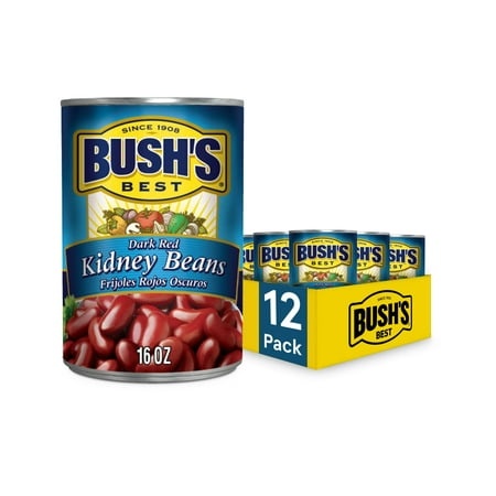 Bush S Best 16 Oz Canned Dark Red Kidney Beans  Source of Plant Based Protein and Fiber  Low Fat  Gluten Free  (Pack of 12)