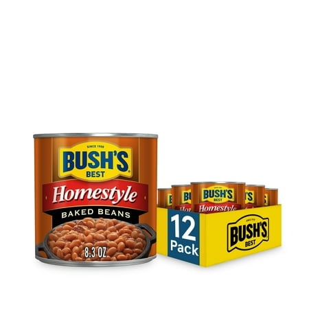 Bush S Best 8.3 Oz Canned Homestyle Baked Beans  Source of Plant Based Protein and Fiber  Low Fat  Gluten Free  (Pack of 12)