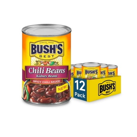 Bush S Best 16 Oz Canned Spicy Dark Red Chili Beans  Source of Plant Based Protein and Fiber  (Pack of 12)