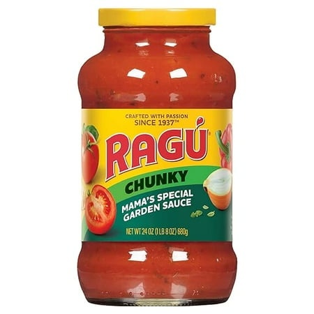 Ragu Chunky Mama S Special Garden Pasta Sauce with Diced Tomatoes  Onions  Red Bell Peppers  Garlic  Parmesan and Romano Cheese  and Italian Herbs and