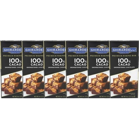 GHIRARDELLI 100% Cacao Unsweetened Premium Chocolate Baking Bar  4 Ounce Bar (Pack of 6)