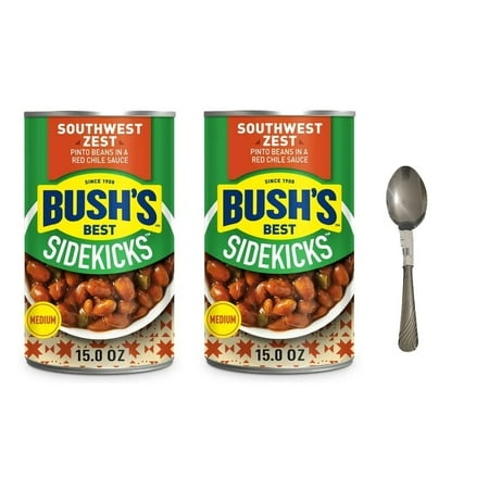 Bush Sidekicks Southwest Zest Pinto Beans  Canned Beans  15 Oz Can with Spoon