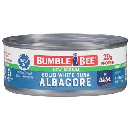 Bumble Bee Low Sodium Solid White Albacore Tuna in Water  5 Oz Can (Pack of 12) - Wild Caught Tuna - 29g Protein per Serving - Non-GMO  Gluten Free  K